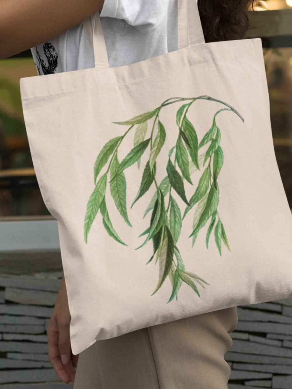Weeping Willow Vintage Botanical Print Graphic Canvas Tote Bag